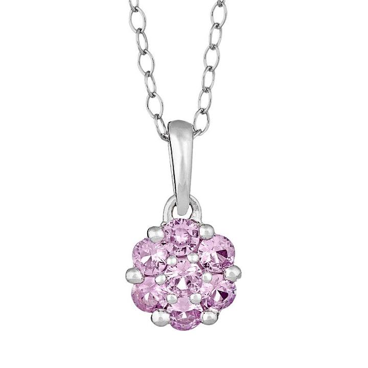 Sterling Silver Pink Sapphire Cluster Pendant, Women's, Size: 18