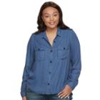 Juniors' Plus Size Mudd&reg; Solid Utility Shirt, Teens, Size: 1xl, Med Blue