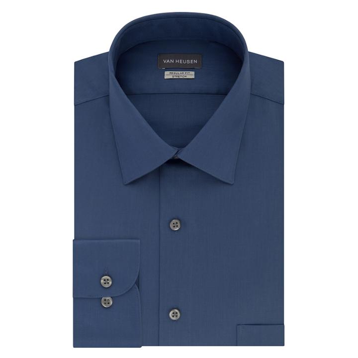 Men's Van Heusen Regular-fit Stretch Sateen Dress Shirt, Size: 16.5 36/37, Blue