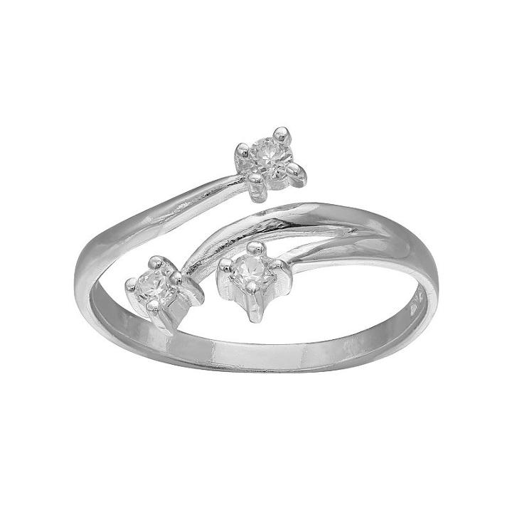 Primrose Sterling Silver Cubic Zirconia 3-stone Bypass Ring, Women's, Size: 7, Grey