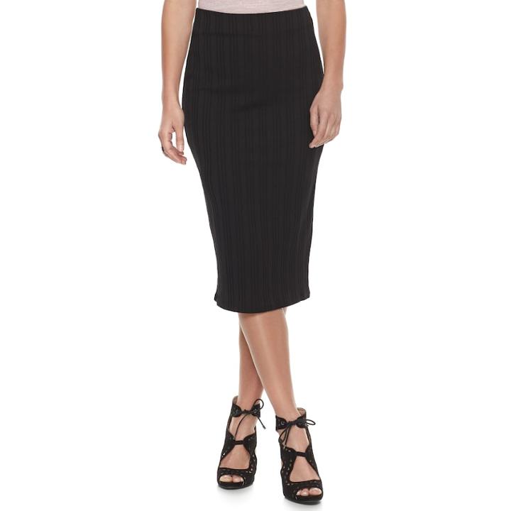 Women's Jennifer Lopez Ribbed Midi Skirt, Size: Xs, Black