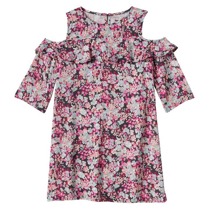 Girls 4-8 Sonoma Goods For Life&trade; Floral Print Cold Shoulder Ruffle Dress, Girl's, Size: 6, Dark Grey