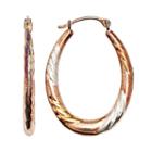 14k Gold-bonded Sterling Silver Tri-tone Twist Oval Hoop Earrings, Women's, White