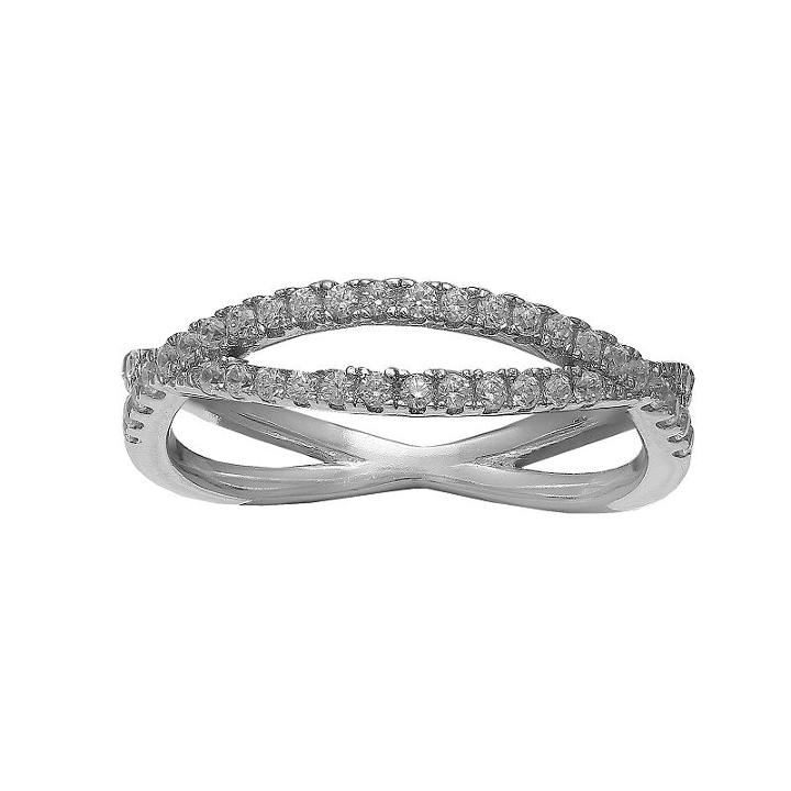 Primrose Sterling Silver Cubic Zirconia Pave Crisscross Ring, Women's, Size: 9, White