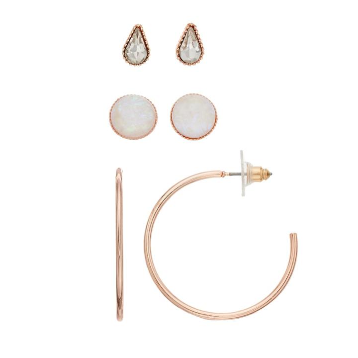 Trio Rose Gold Earring Set, Women's, Light Pink