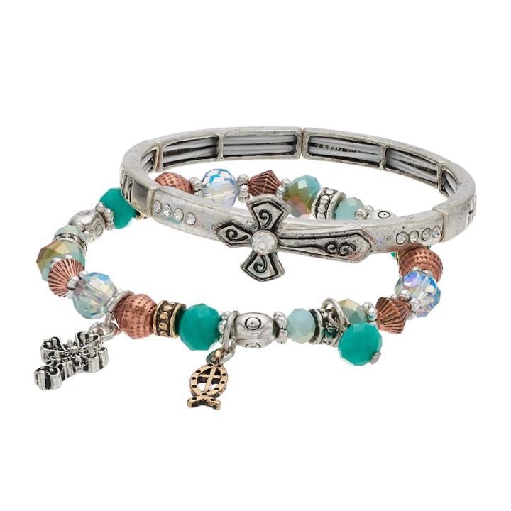 Believe In Cross Beaded Stretch Bracelet Set, Women's, Multicolor
