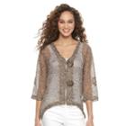 Women's Nina Leonard Open-work Embellished Cardigan, Size: Xl, Brown