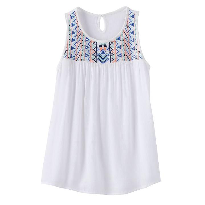 Girls 7-16 Mudd&reg; Embroidered Yoke Gauze Tank Top, Girl's, Size: 10, White Oth