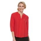 Women's Dana Buchman Printed Splitneck Top, Size: Large, Med Red