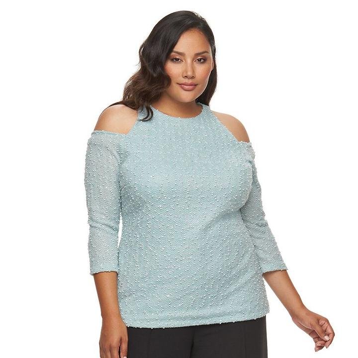 Plus Size Jennifer Lopez Boucle Cold-shoulder Top, Women's, Size: 0x, Med Blue
