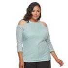 Plus Size Jennifer Lopez Boucle Cold-shoulder Top, Women's, Size: 0x, Med Blue