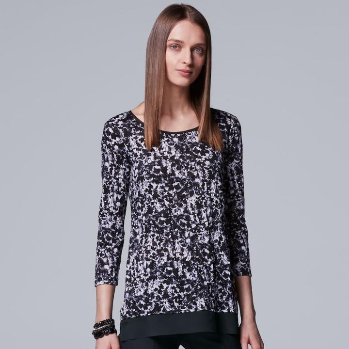 Women's Simply Vera Vera Wang Chiffon Trim Print Top, Size: Small, Oxford