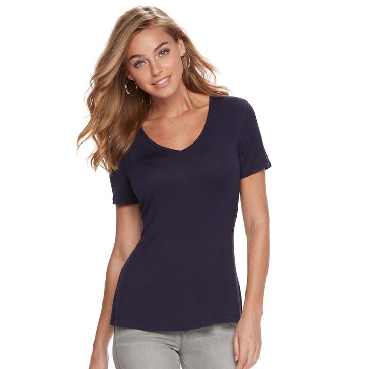 Women's Apt. 9&reg; Essential V-neck Tee, Size: Large, Dark Blue