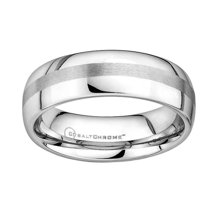 Cobalt Chrome Brushed Stripe Wedding Band - Men, Size: 14, Grey