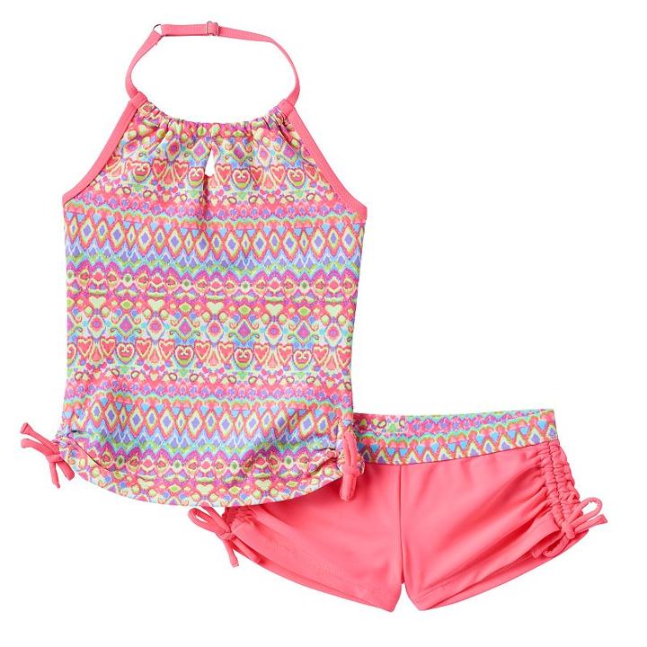 Girls 7-16 Free Country Batik Halter Tankini & Boy Shorts Swimsuit Set, Size: 7, Brt Orange