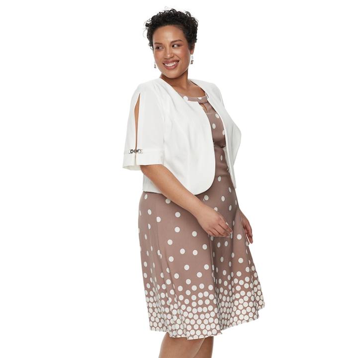 Plus Size Maya Brooke Polka Dot Sleeveless Dress & Jacket Set, Women's, Size: 20 W, White