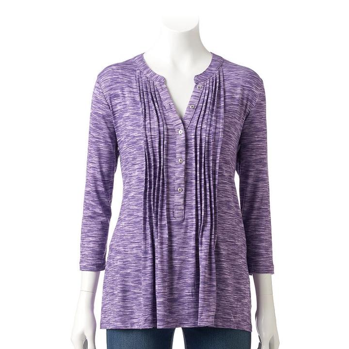 Women's Croft & Barrow&reg; Pleated Henley, Size: Xl, Med Purple