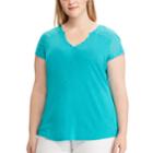 Plus Size Chaps Lace Sleeve Henley Tee, Women's, Size: 1xl, Blue