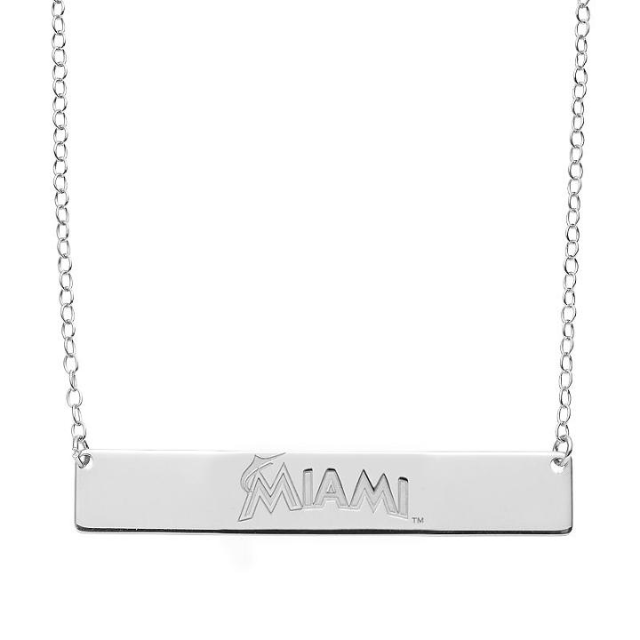 Miami Marlins Sterling Silver Bar Necklace, Women's, Size: 16, Grey