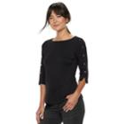 Women's Apt. 9&reg; Faux-button Boatneck Tee, Size: Xl, Black