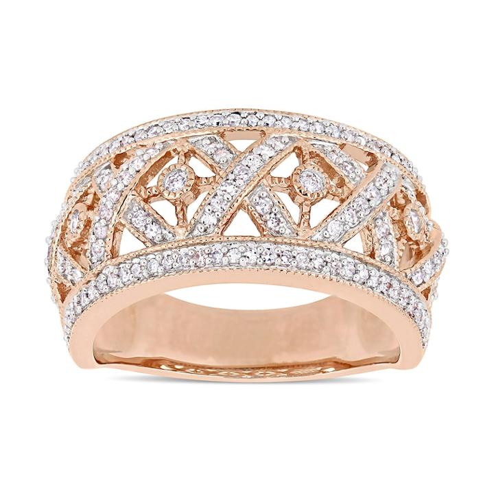 10k Rose Gold 1/2 Carat T.w. Diamond Crisscross Ring, Women's, Size: 9, White