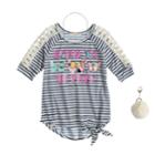 Girls 7-16 & Plus Size Self Esteem Striped Raglan Top Set With Necklace & Pom Keychain, Size: Medium, Blue