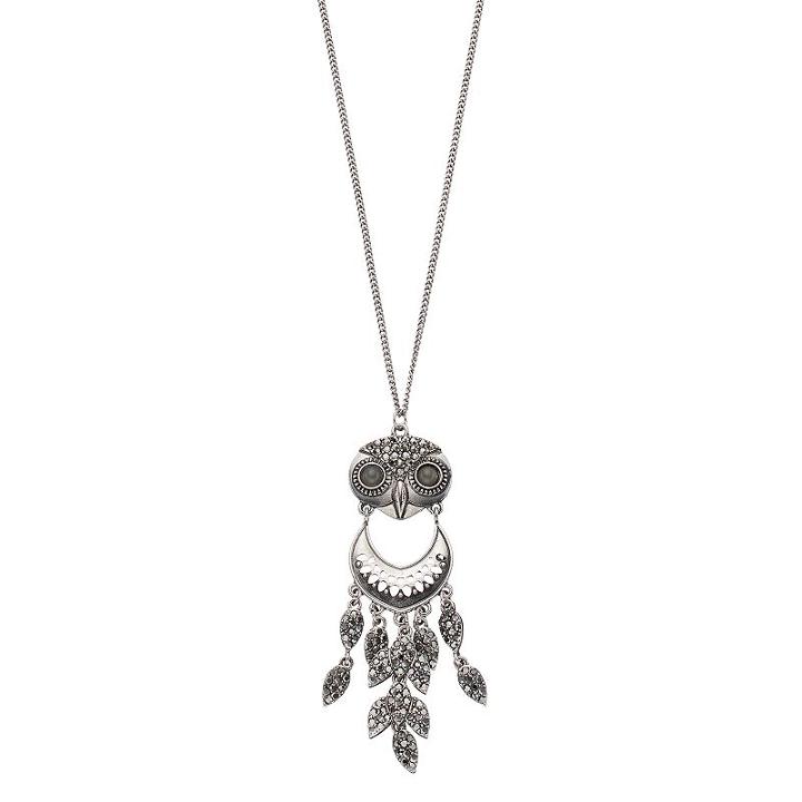 Mudd&reg; Simulated Marcasite Owl Pendant Necklace, Women's, Silver