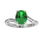 Sterling Silver Lab-created Emerald And Diamond Accent Oval Ring, Women's, Size: 7, Green