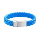 Stainless Steel Woven Leather Bracelet - Men, Size: 8.5, Blue