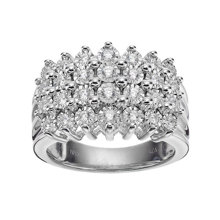 Sterling Silver 1/2 Carat T.w. Diamond Pyramid Ring, Women's, Size: 8, White