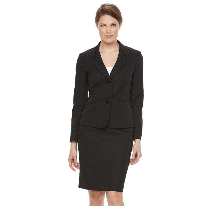 Women's Le Suit Circle Jacquard 2-button Suit Jacket & Pencil Skirt Set, Size: 18, Black