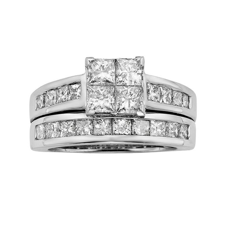 Princess-cut Diamond Engagement Ring Set In 14k White Gold (3 Ct. T.w.), Women's, Size: 7