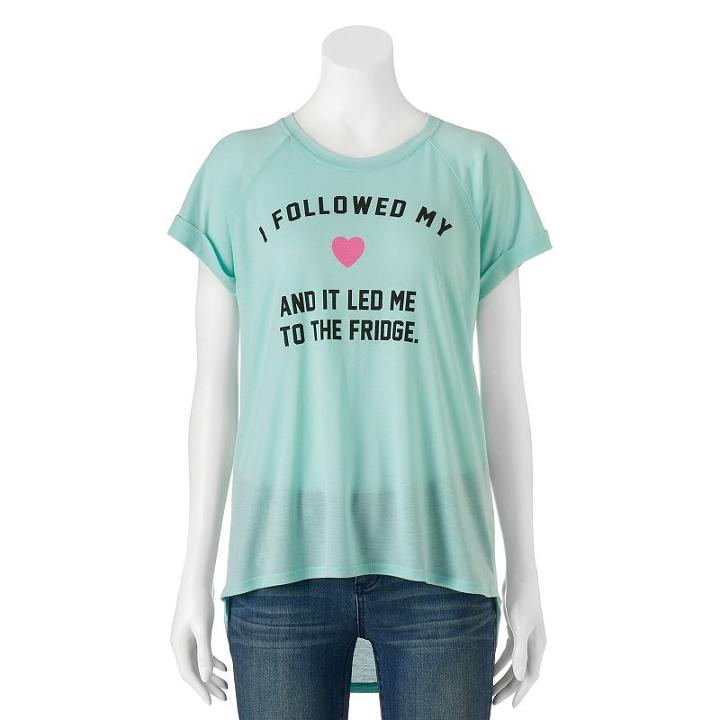 Juniors' I Followed My Heart Graphic High-low Tee, Girl's, Size: Large, Lt Green