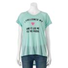 Juniors' I Followed My Heart Graphic High-low Tee, Girl's, Size: Large, Lt Green