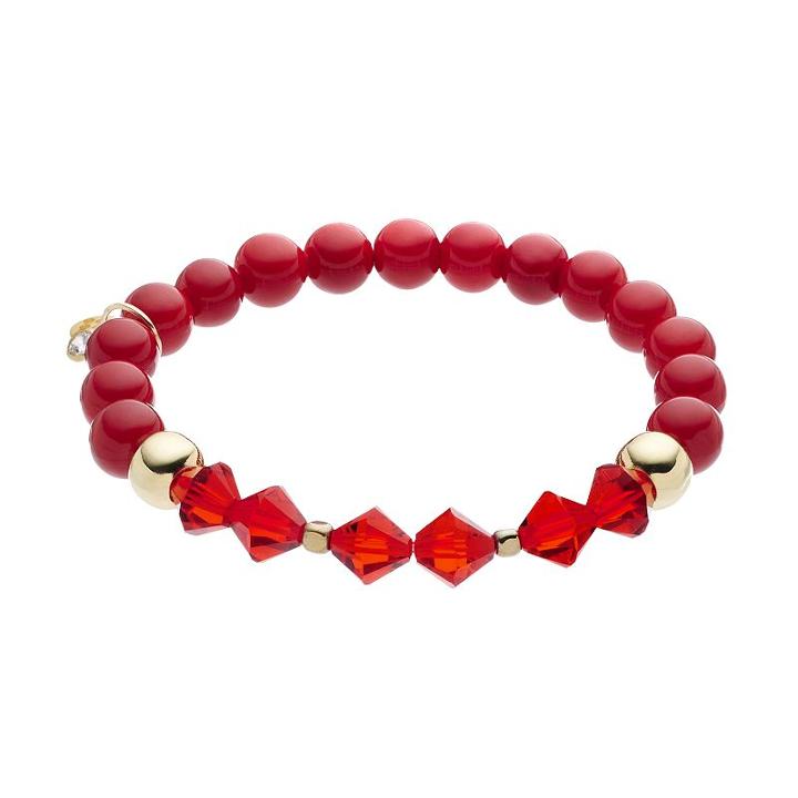 Tfs Jewelry 14k Gold Over Silver Red Jade Bead & Crystal Stretch Bracelet, Women's, Size: 7