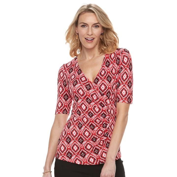 Women's Dana Buchman Printed Surplice Top, Size: Large, Dark Red