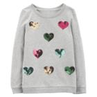 Girls 4-12 Carter's Sequined Heart French Terry Pullover, Size: 4-5, Light Grey
