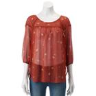 Women's Lc Lauren Conrad Printed Chiffon Peasant Top, Size: Xxl, Red