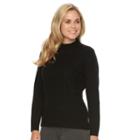 Petite Napa Valley Cable-knit Mockneck Sweater, Women's, Size: L Petite, Black