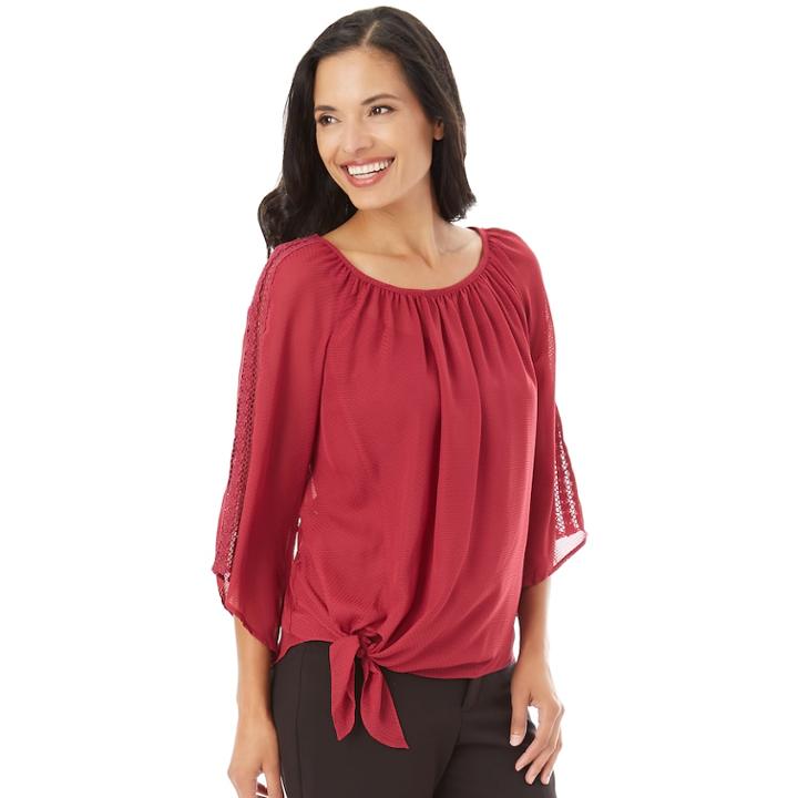 Women's Apt. 9&reg; Tie Front Textured Top, Size: Large, Purple Oth