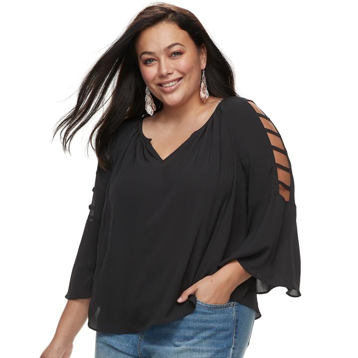 Plus Size Jennifer Lopez Strappy Crepe Peasant Top, Women's, Size: 0x, Black