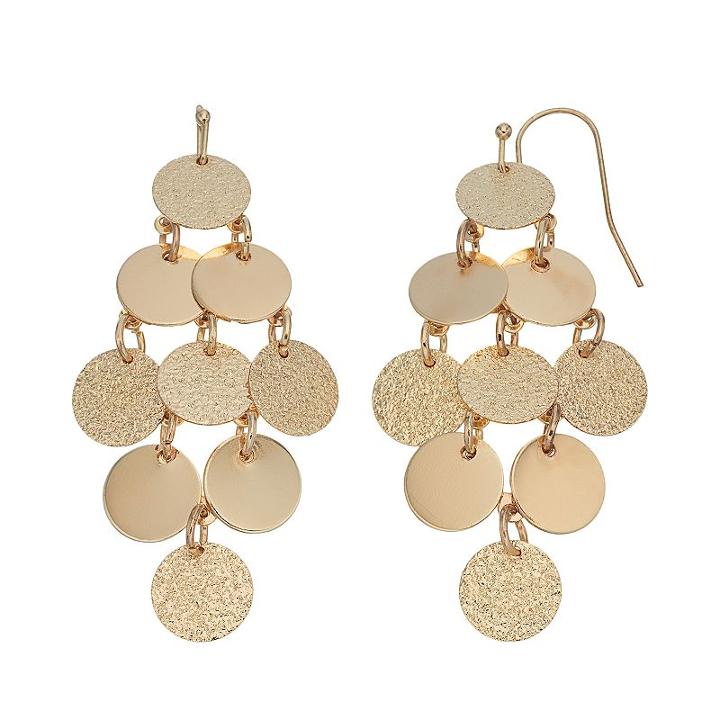 Lc Lauren Conrad Textured Disc Kite Earrings, Women's, Gold