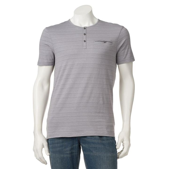 Men's Rock & Republic Textured Henley Tee, Size: Medium, Med Grey