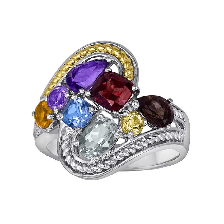 14k Gold Over Silver And Sterling Silver Gemstone Ring, Women's, Size: 7, Multicolor