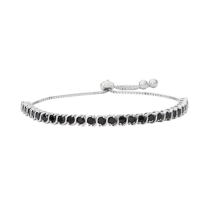 Sterling Silver Black Spinel S-link Lariat Bracelet, Women's, Size: 9