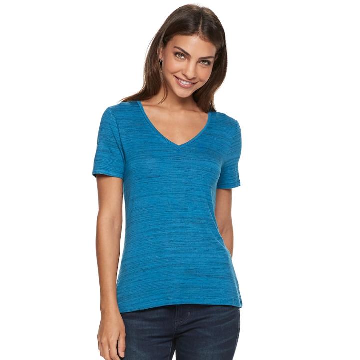 Petite Apt. 9&reg; Essential Short Sleeve V-neck Tee, Women's, Size: S Petite, Med Blue