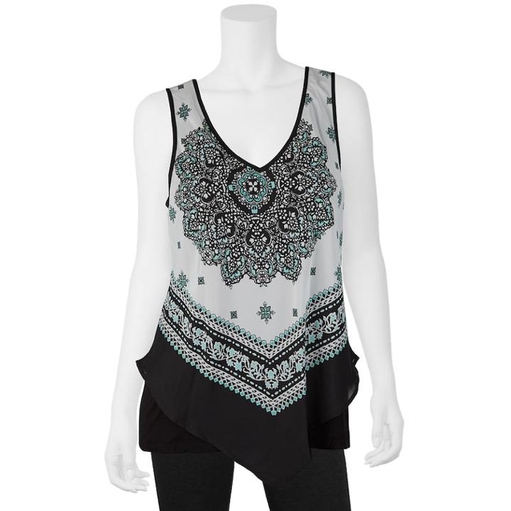 Juniors' Iz Byer Geometric Handkerchief Tank, Teens, Size: Small, Black White