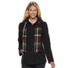 Plus Size Tower By London Fog Wool Blend Jacket & Scarf Set, Women's, Size: Large, Black