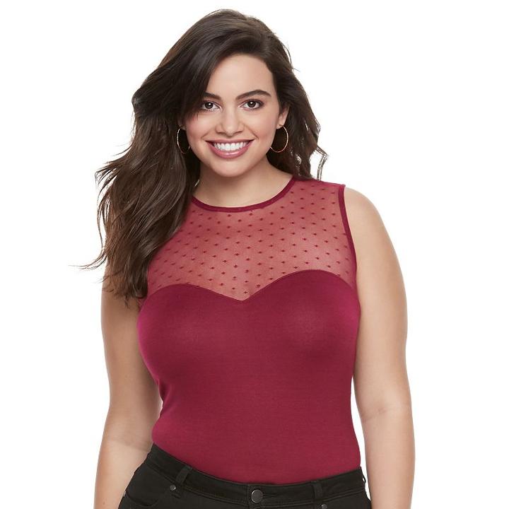 Juniors' Plus Size Candie's&reg; Sweetheart Illusion Bodysuit, Teens, Size: 3xl, Red
