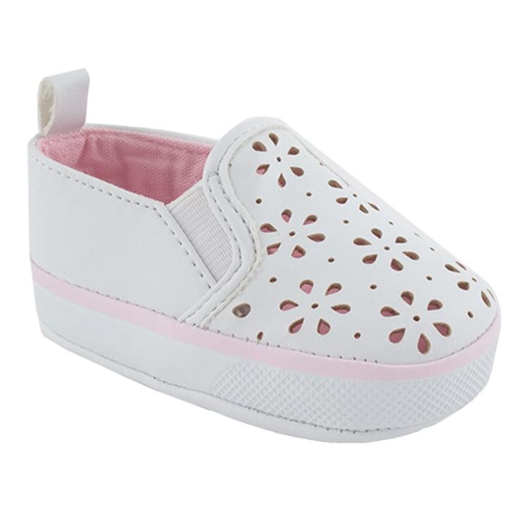 Baby Girl Wee Kids Flower Cut-out Slip-on Crib Shoes, Size: 2, White